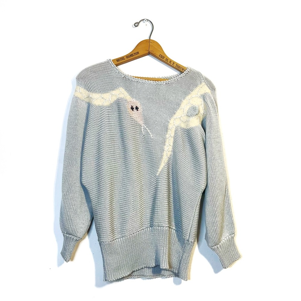 Vintage Light Blue Acrylic Sweater With Snake Details